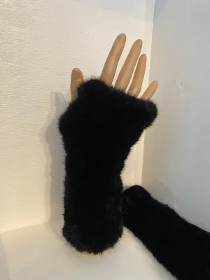 Black Mink Knit Fingerless Gloves