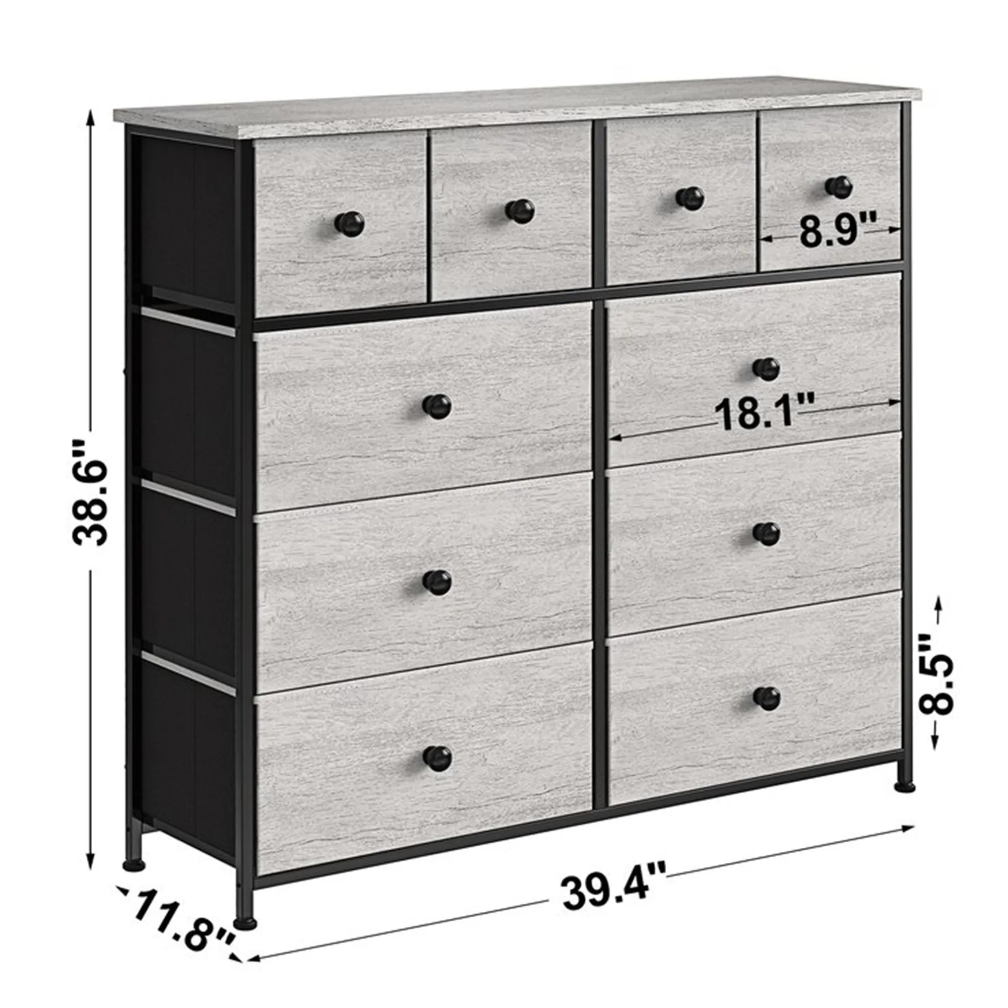 10 Drawer Steel Frame Bedroom Storage Organizer Dresser, Dark Taupe (Open Box)