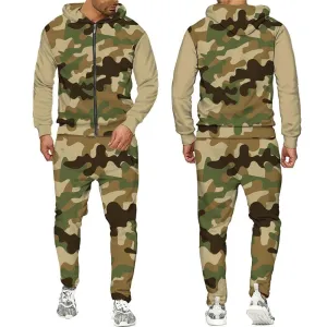 2 Pieces Sets Zipper Tracksuit Men Sweatshirt pants Hoodie Sportwear Suit Male Camouflage Joggers Winter Sets Clothes