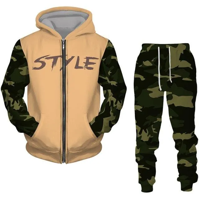 2 Pieces Sets Zipper Tracksuit Men Sweatshirt pants Hoodie Sportwear Suit Male Camouflage Joggers Winter Sets Clothes