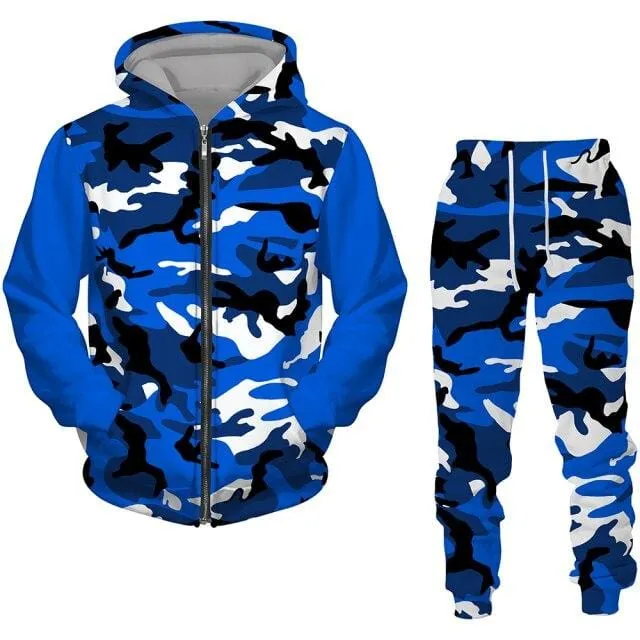 2 Pieces Sets Zipper Tracksuit Men Sweatshirt pants Hoodie Sportwear Suit Male Camouflage Joggers Winter Sets Clothes