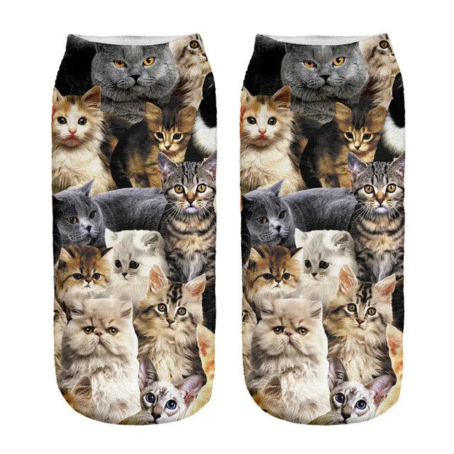 2016 New Meias Summer Autumn Harajuku Owl Socks 3D Print Animal  Women's  Low Cut Ankle Socks Cat Printed Socks