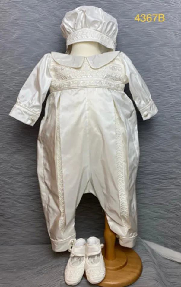 4367B Boys Christening Romper and Cape Set