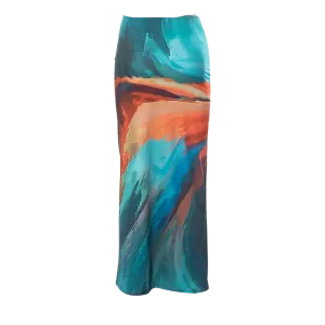 A&A  Tie Dyed Print Mesh Maxi Skirt