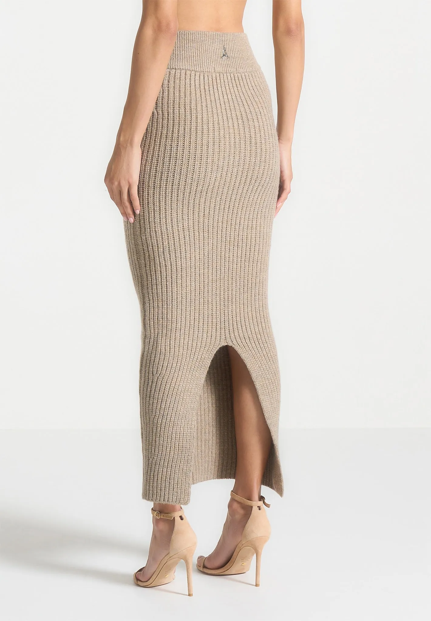 Angled Waist Knit Maxi Skirt - Beige Marl