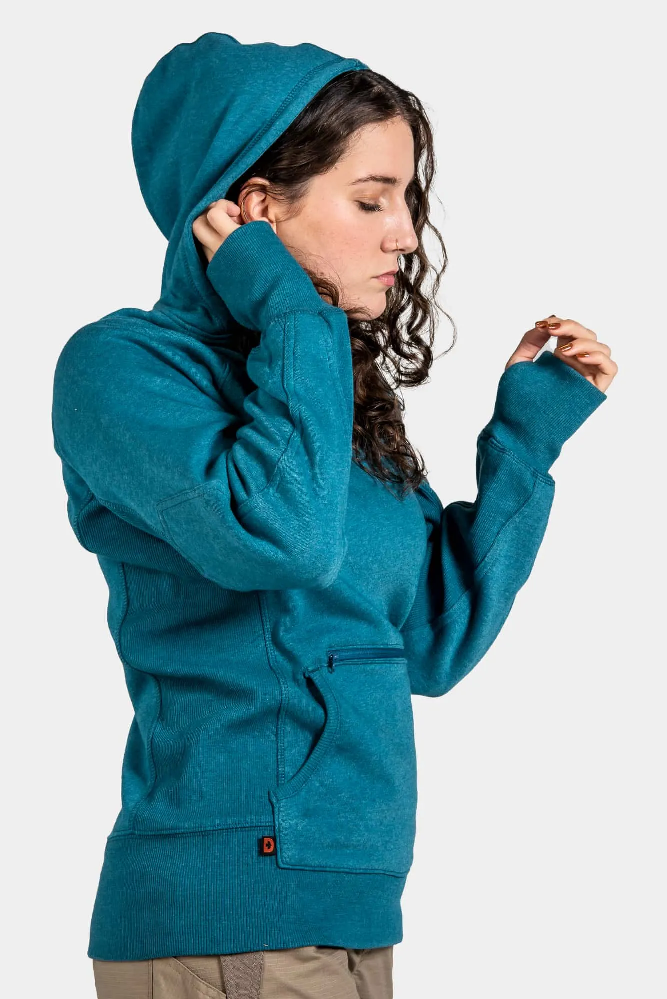 Anna Pullover Hoodie in Teal, Currant, and Yellow Oxide