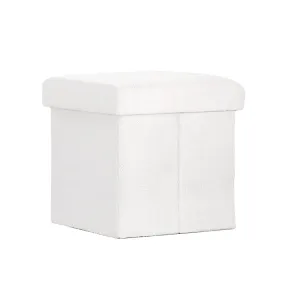 Artiss Square Foot Stool Teddy Fabric Storage Ottoman Footrest Padded Seat White