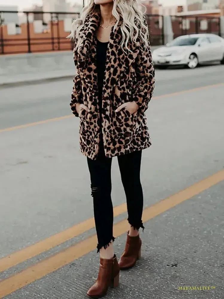 Autumn Leopard Faux Fur Long Winter Coat - A Unique, Daring Vintage Statement Piece