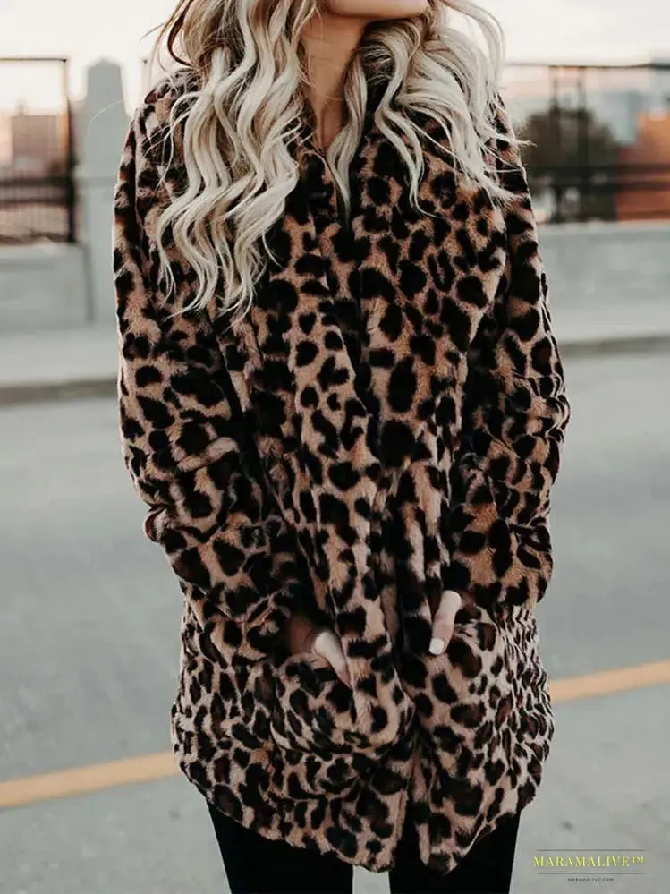 Autumn Leopard Faux Fur Long Winter Coat - A Unique, Daring Vintage Statement Piece