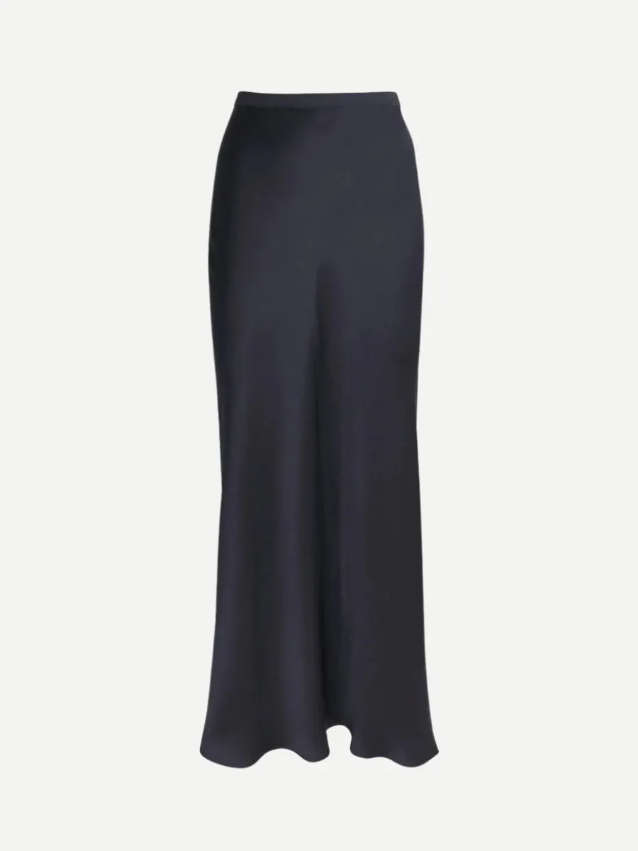 Bar Silk Maxi Skirt in Night Navy