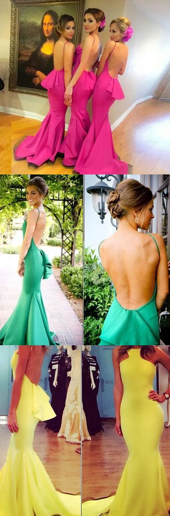 Beautiful Sexy Backless Mermaid Spaghetti Strap Young Girls Mismatched Long Sweep Trailing Bridesmaid Dresses, WG131