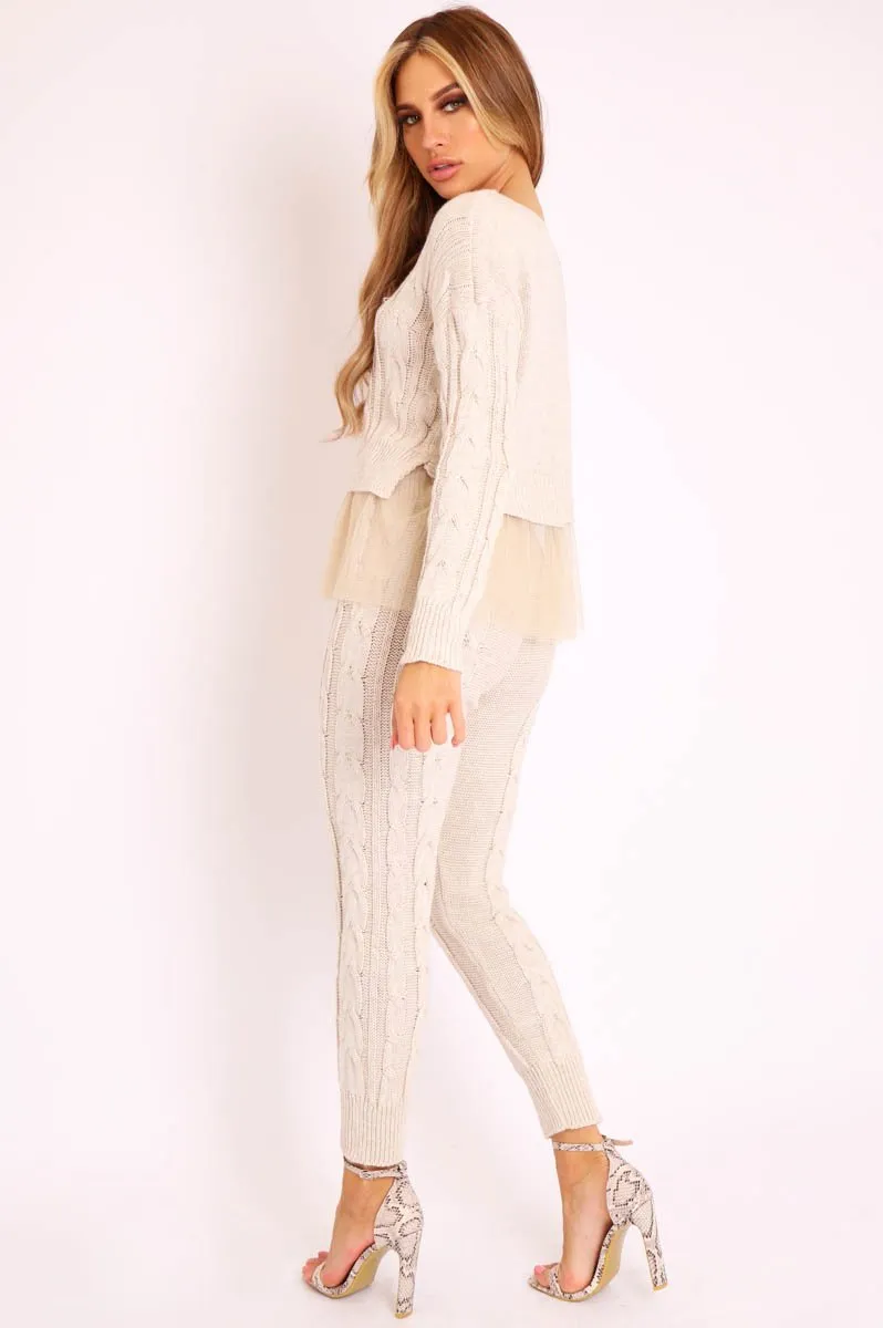 Beige Mesh Insert Jumper and Leggings Co-ord - Laurie