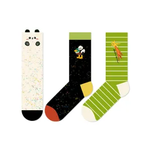 Beligogo Cozy Cartoon Panda & Striped Crew Socks: Soft, Breathable, Anti-Slip for Spring & Fall