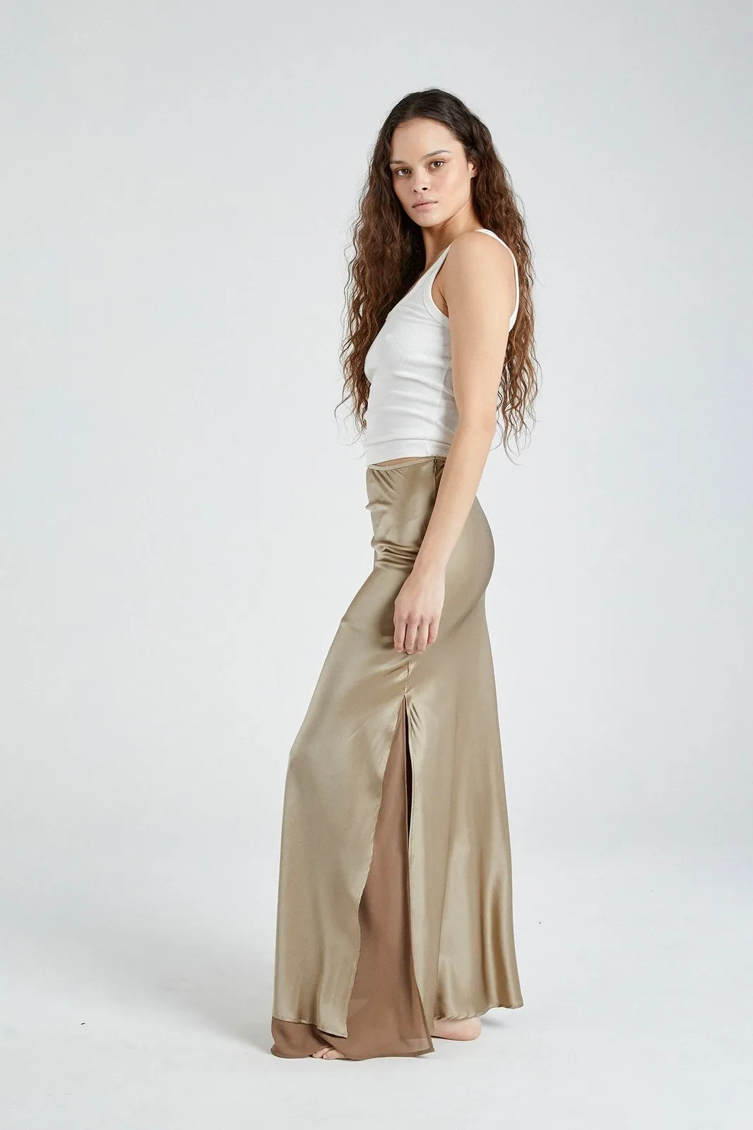   Beryll Helena Silk Skirt | Caramel