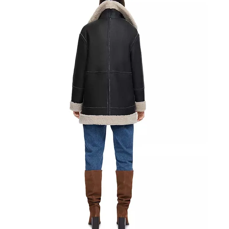 Best Style Women Winter Leather B3 Bomber Dez Reversible Shearling Coat