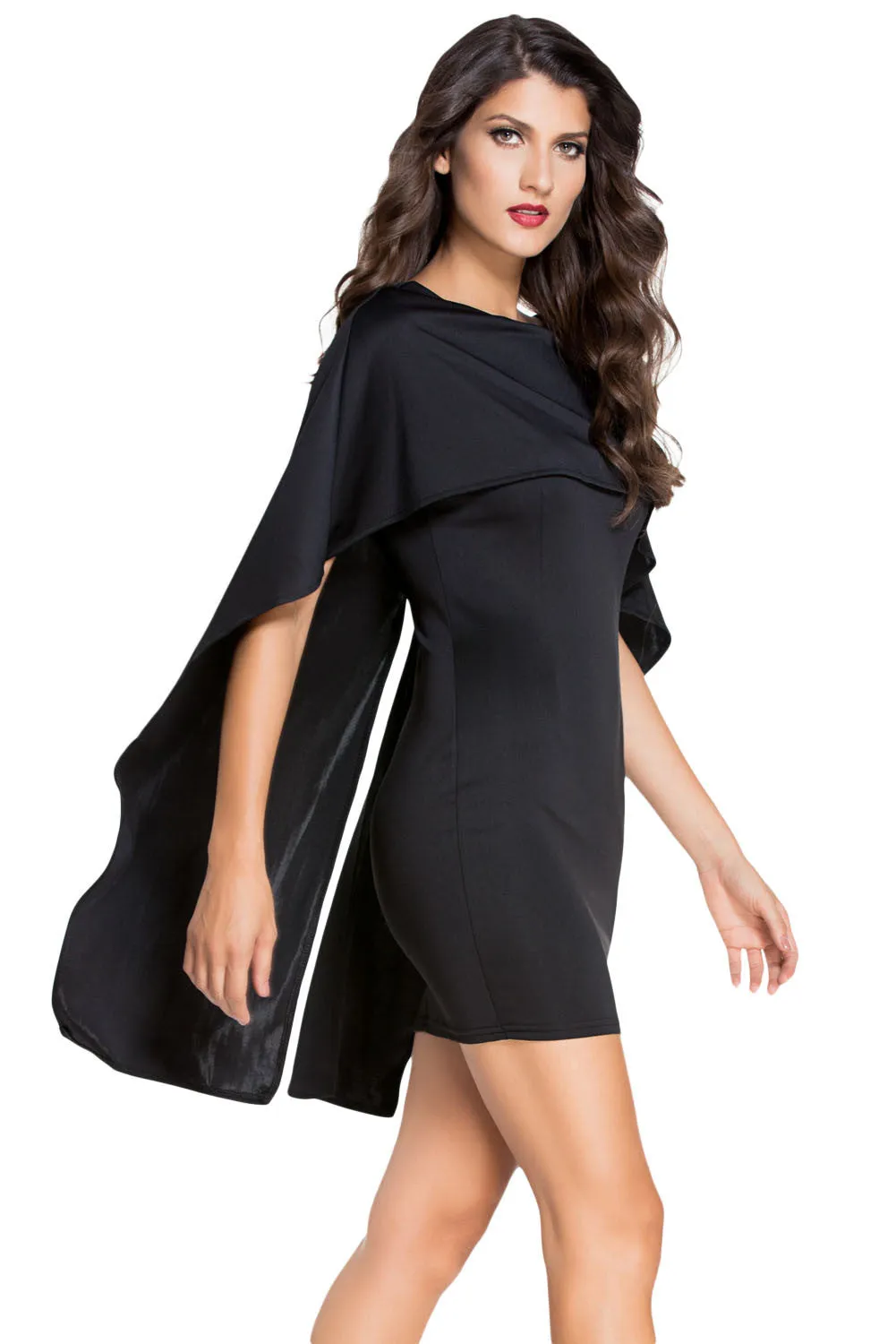 Black Backless Cape Dress