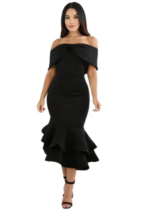 Black Cape Off Shoulder Bow Mermaid Dress