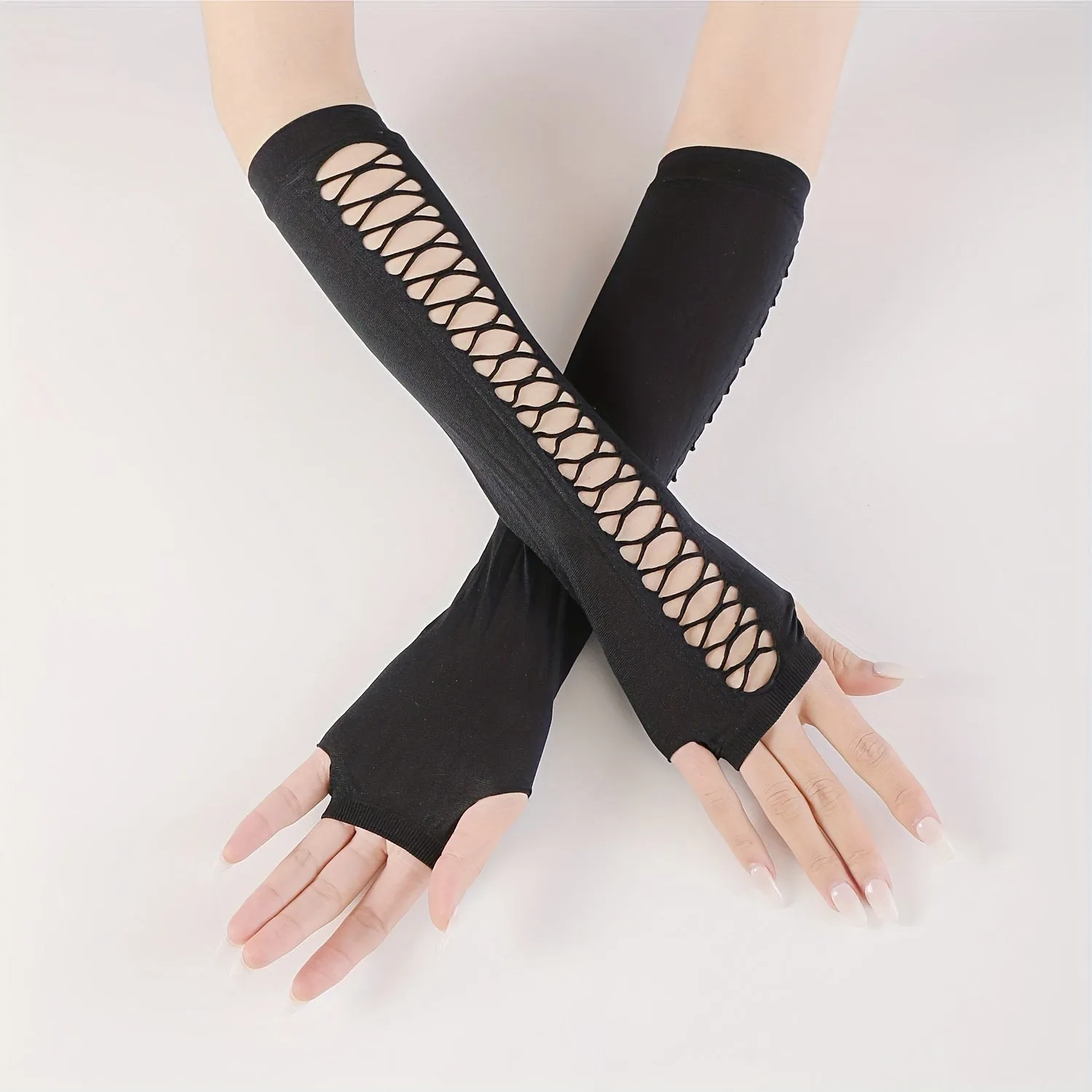 Black Gothic Fingerless Gloves with Steampunk Style