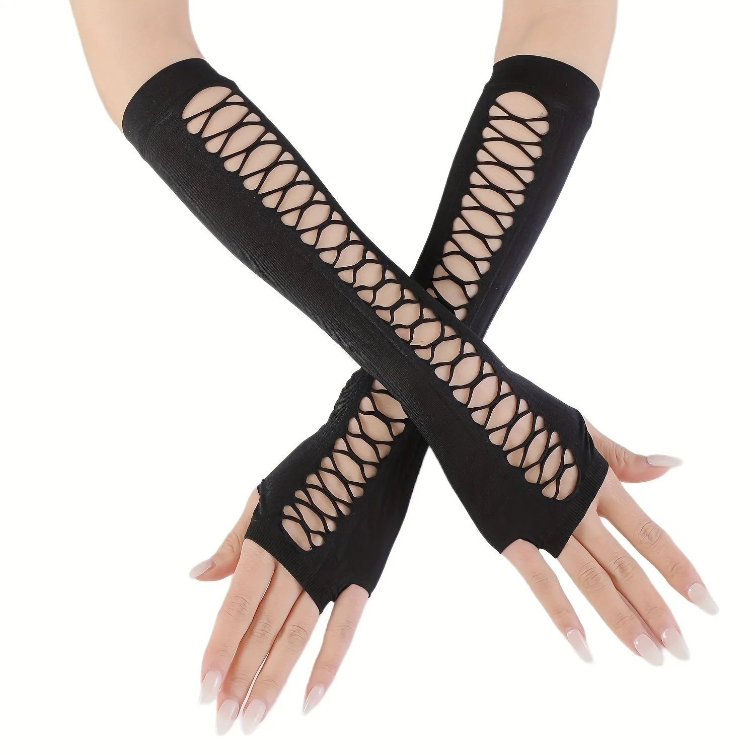 Black Gothic Fingerless Gloves with Steampunk Style