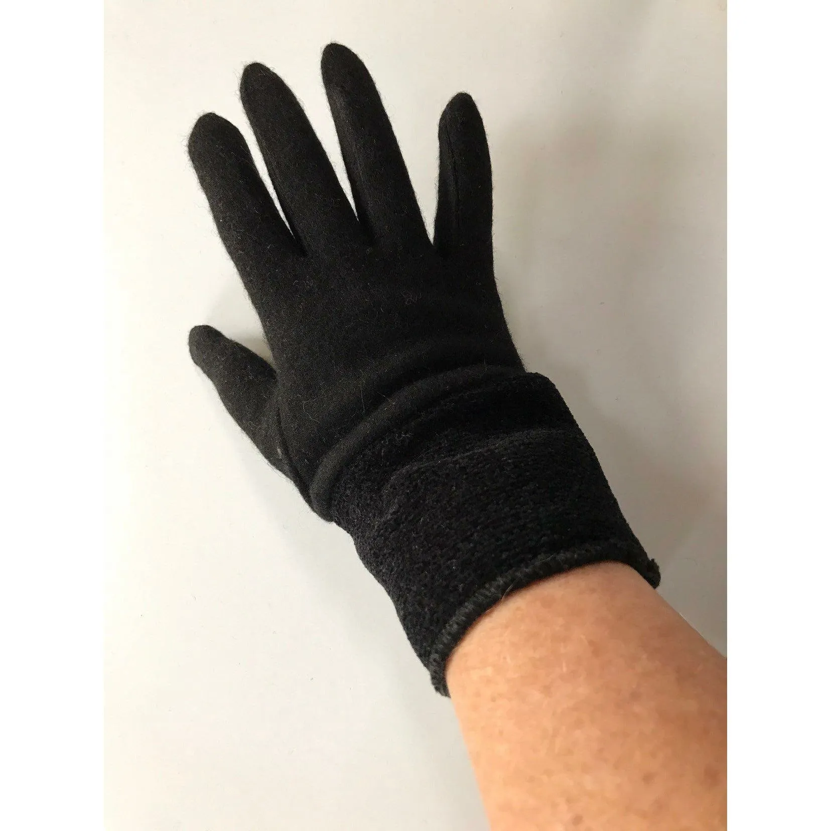 Black recycled up cycled sweater full finger winter gloves in stretch woo .