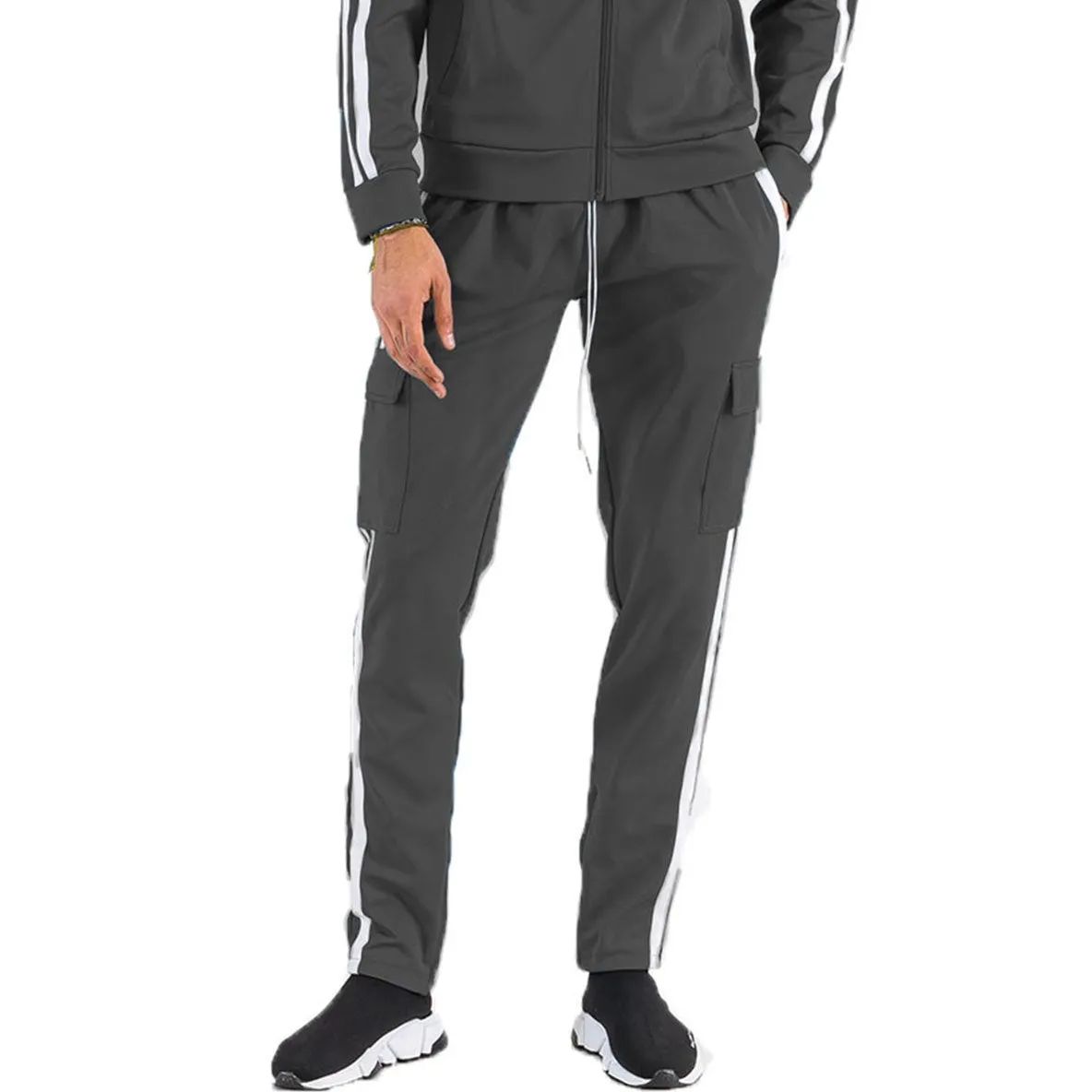 Black Striped Cargo Track Pants