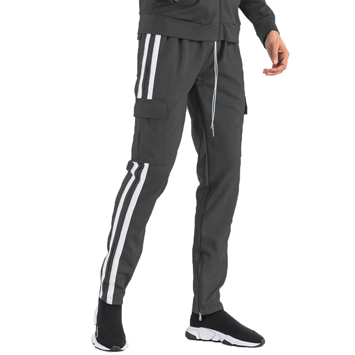 Black Striped Cargo Track Pants