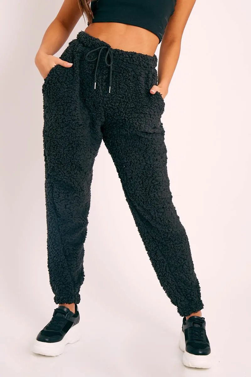 Black Teddy Borg Joggers - Allyssa