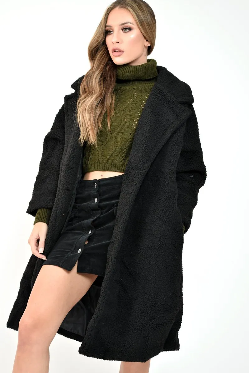 Black Teddy Long Double Breasted Coat - Miriam