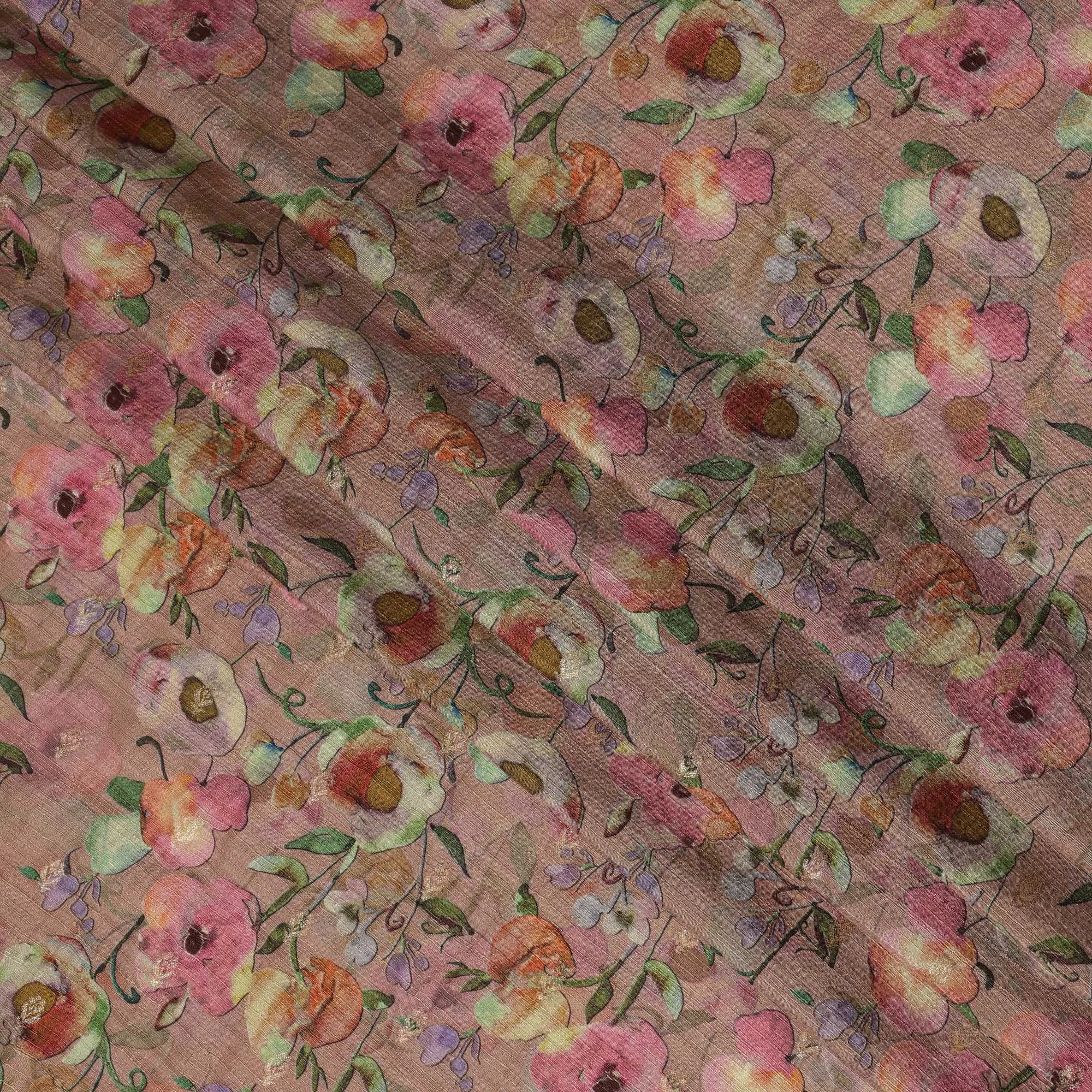 Blush Pink Botanical Linen-Cotton Blend Fabric, 110 cm Wide, Made in India-D20999