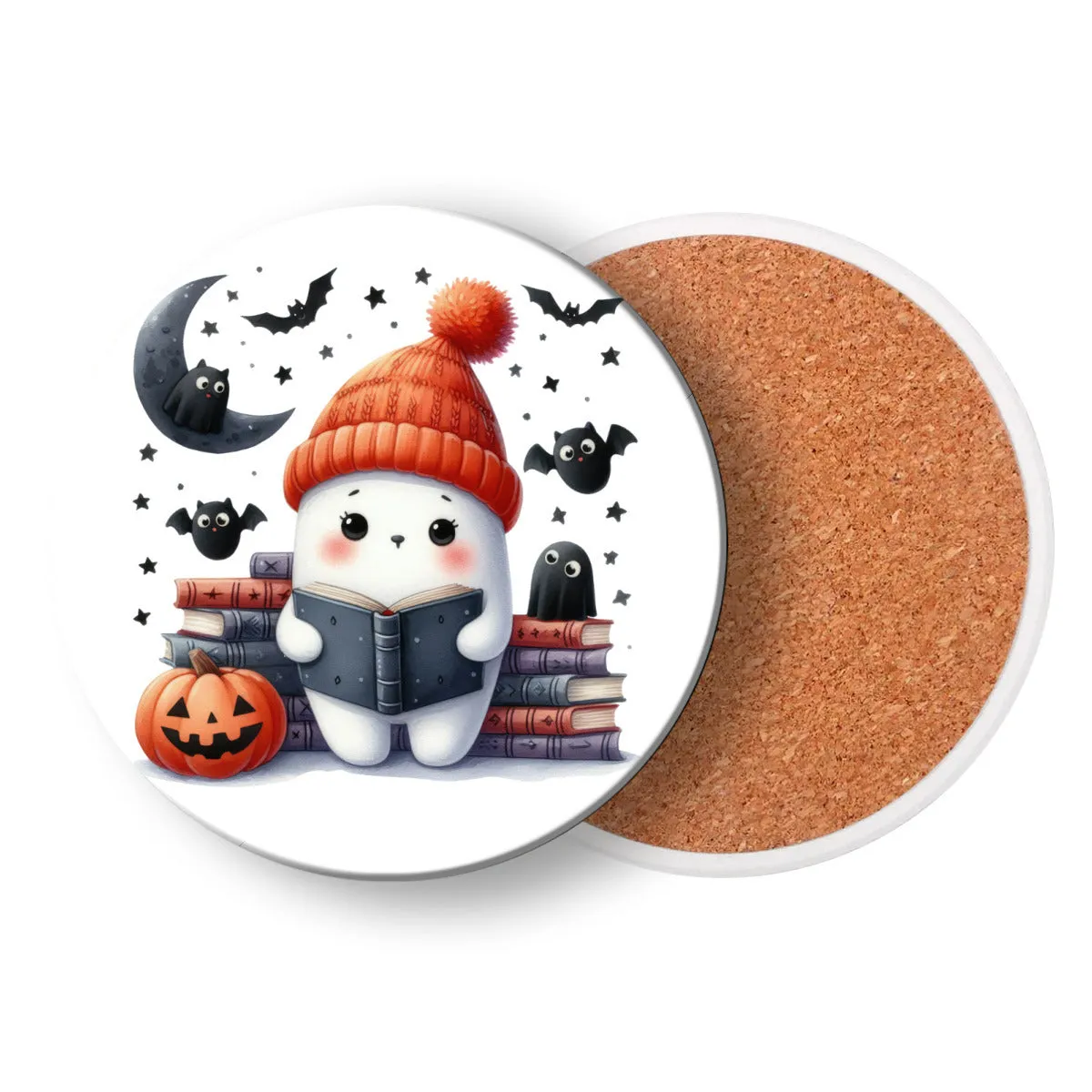 Book Reading Ghost Ceramic Coasters