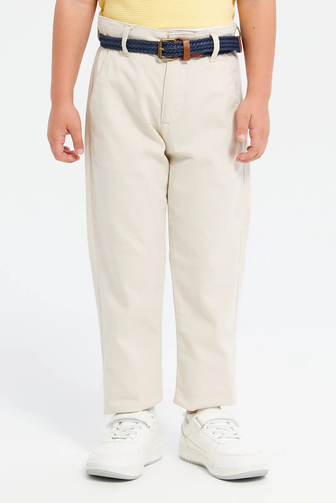 Boys Beige Belted Trousers