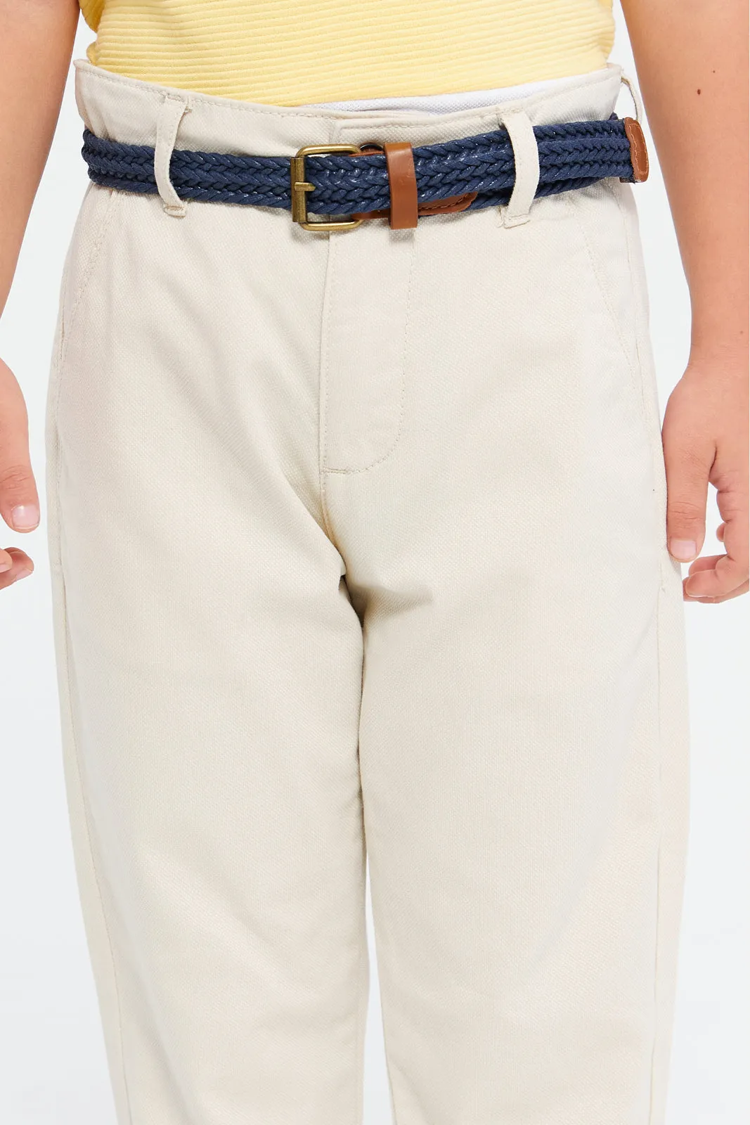 Boys Beige Belted Trousers