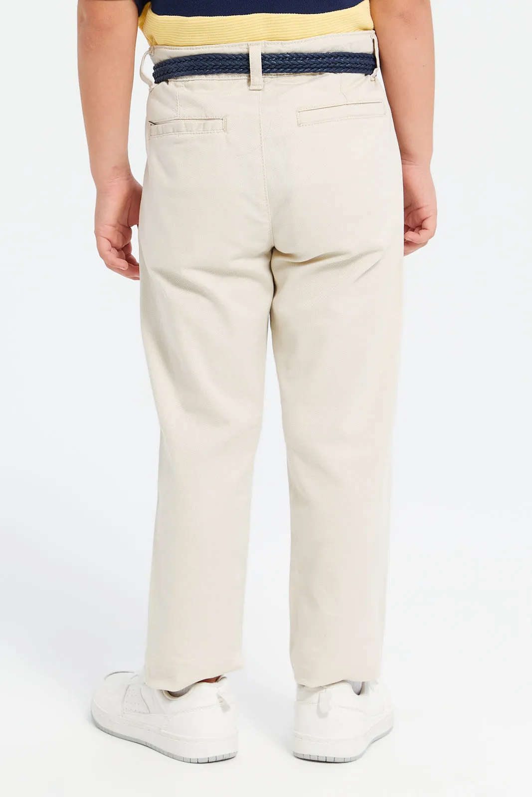 Boys Beige Belted Trousers