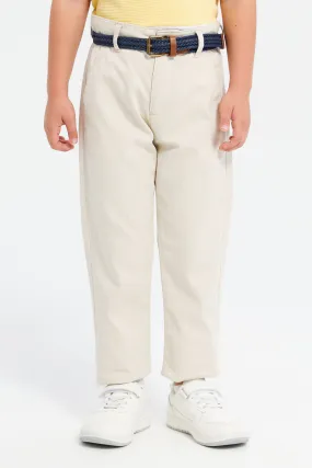 Boys Beige Belted Trousers