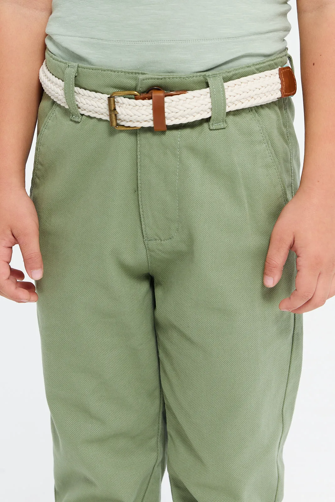 Boys Green Belted Trousers