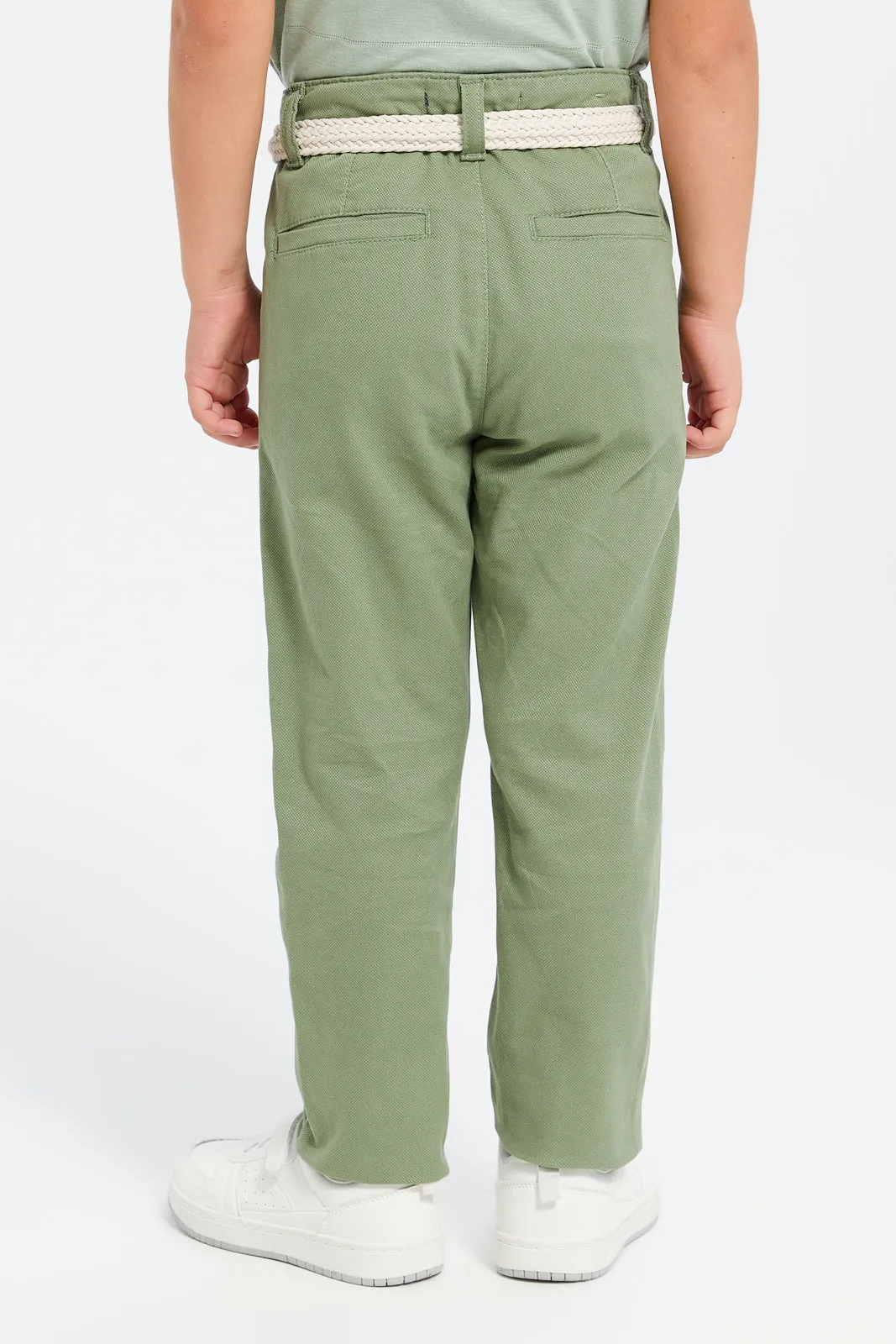 Boys Green Belted Trousers