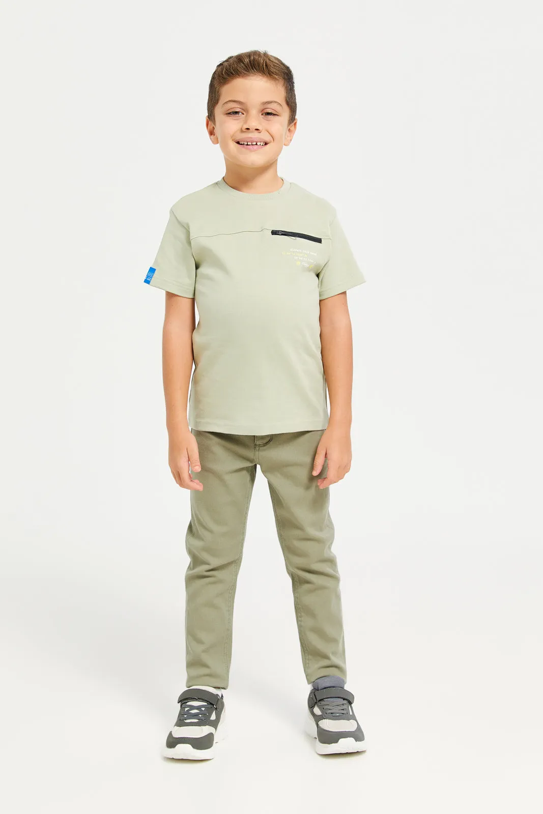 Boys Olive Denim Chino Trousers