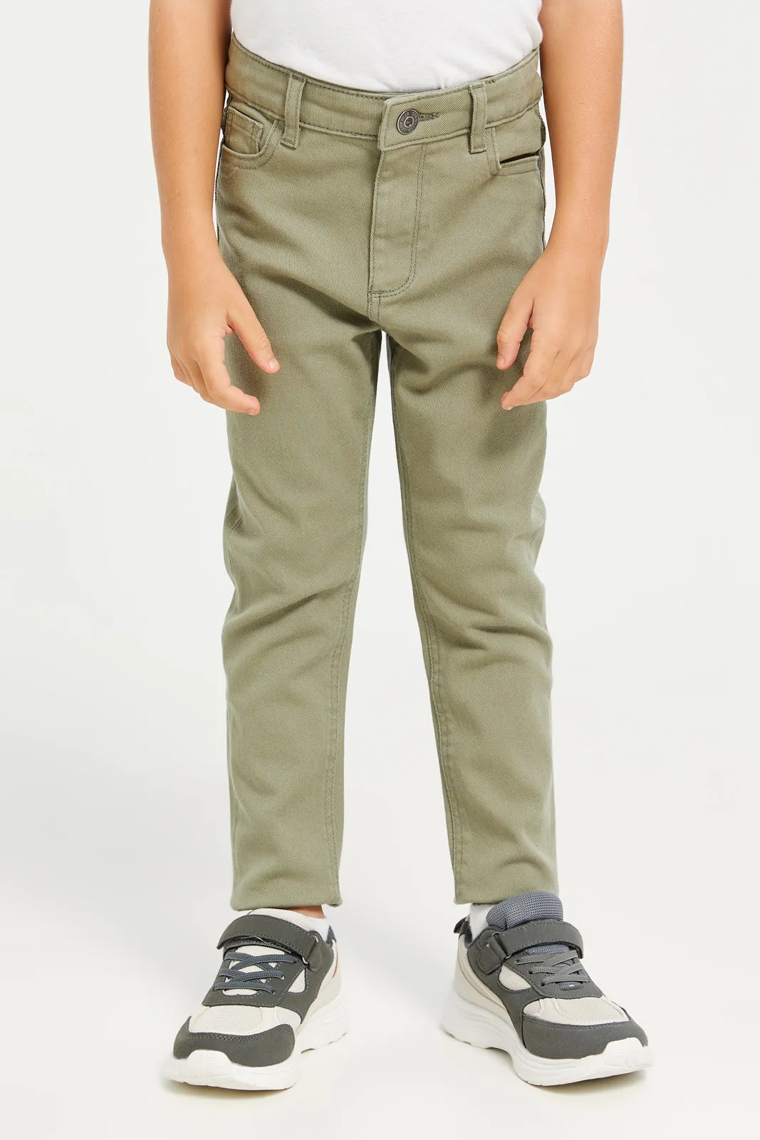 Boys Olive Denim Chino Trousers