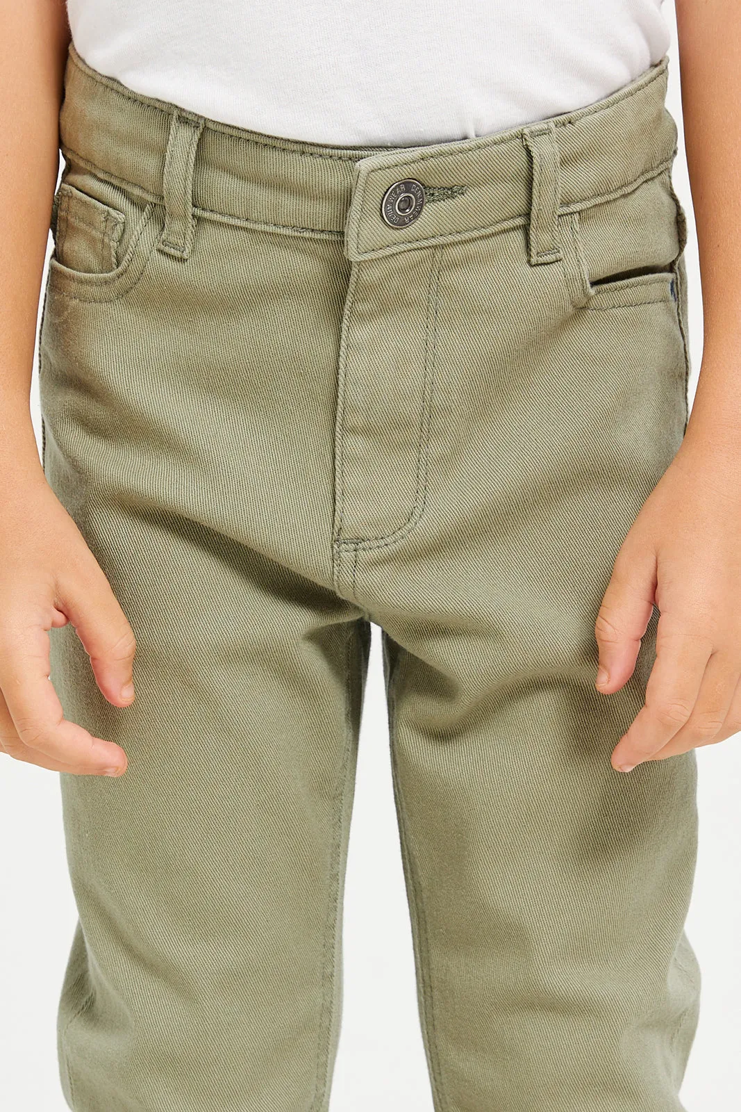 Boys Olive Denim Chino Trousers