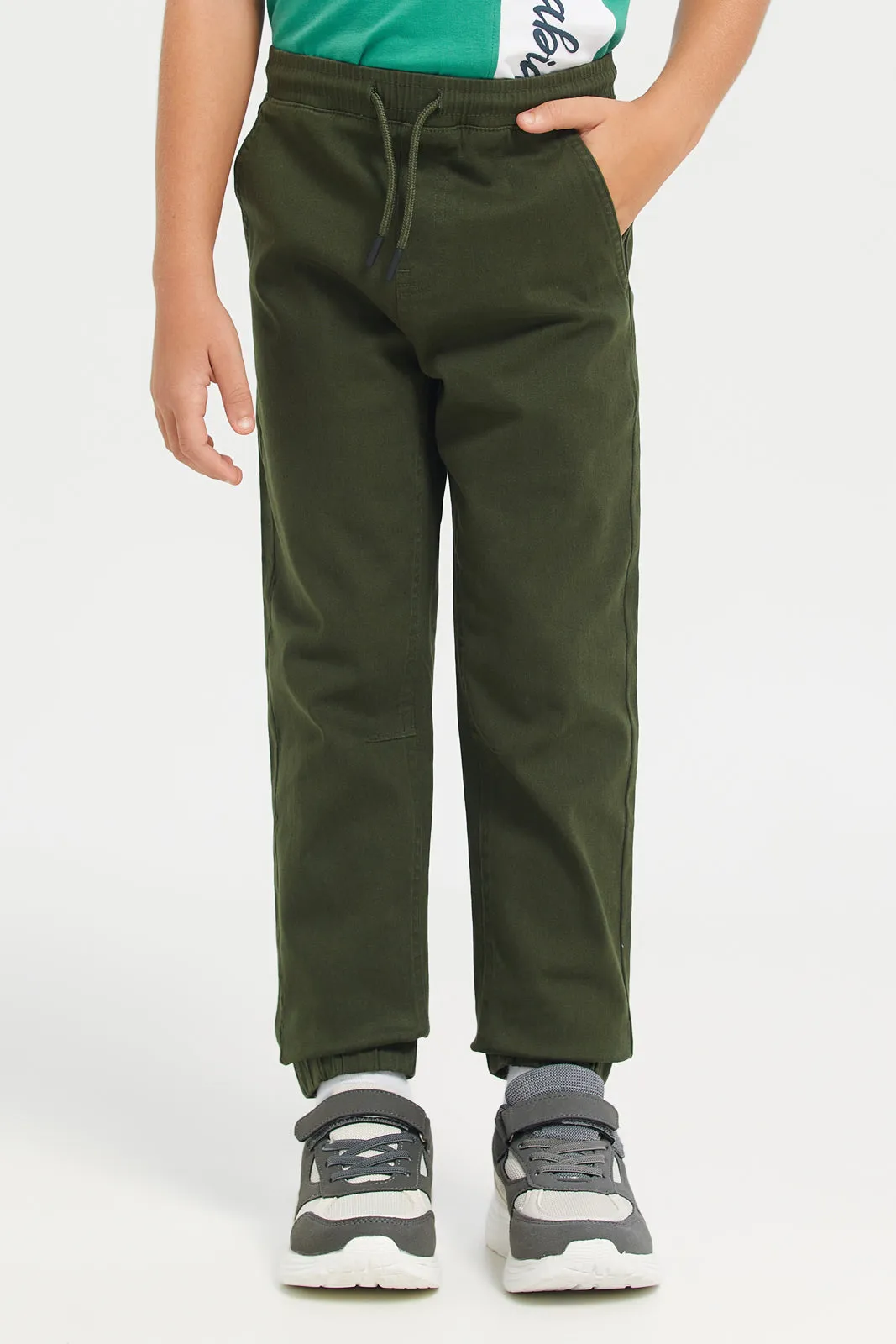 Boys Olive Twill Jogger