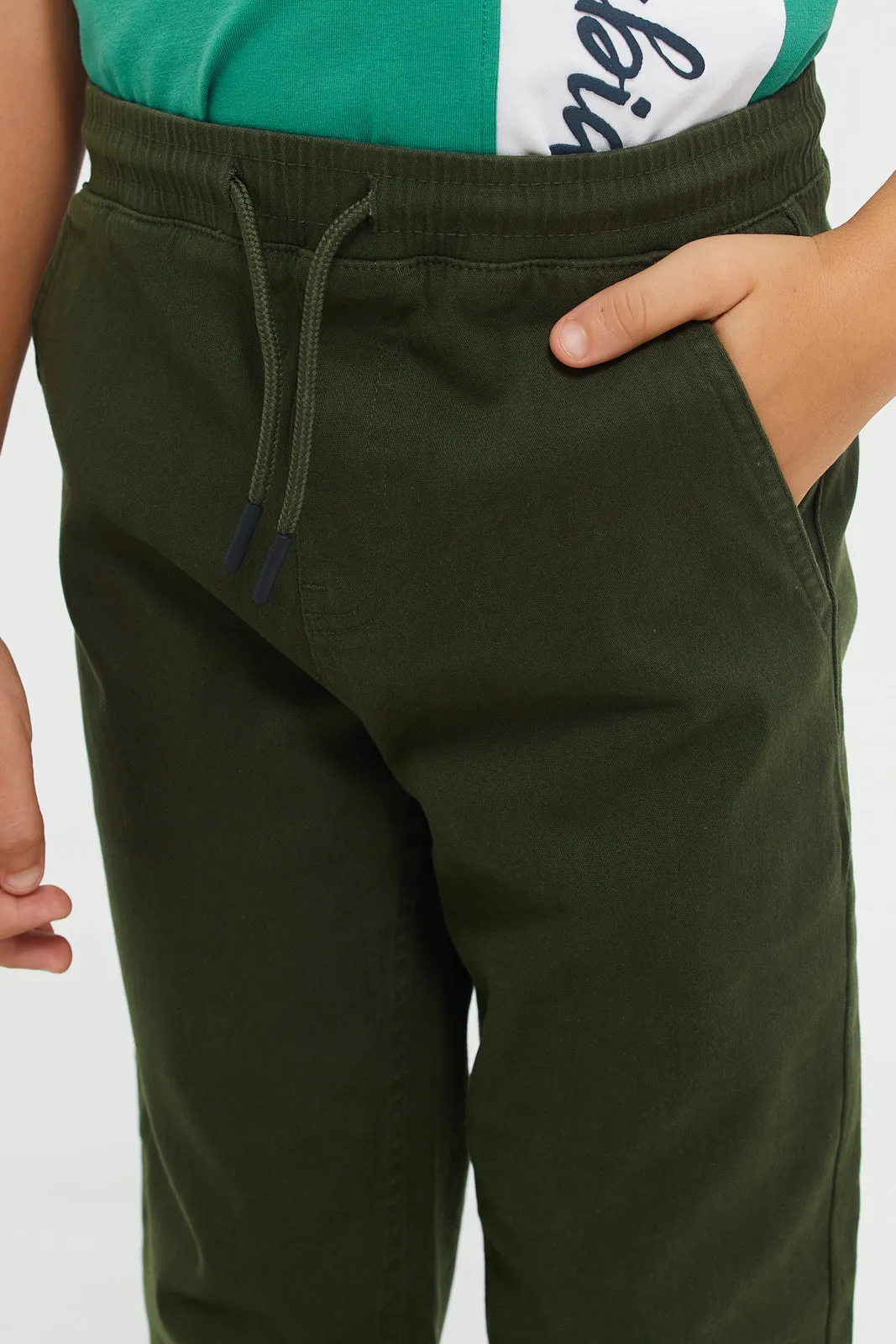 Boys Olive Twill Jogger