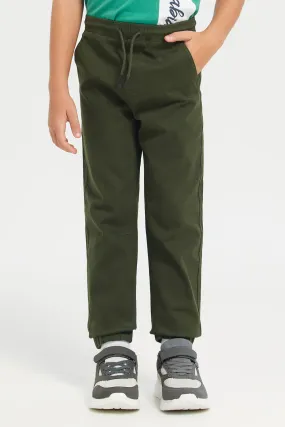 Boys Olive Twill Jogger