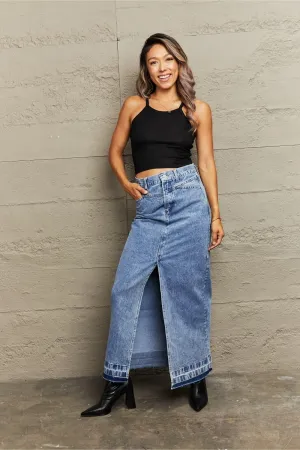 Breah Front Slit Maxi Denim Skirt