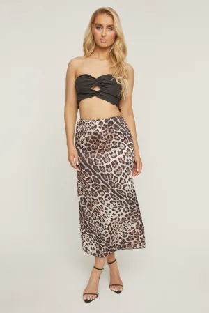 Brown Leopard Print Satin Maxi Skirt - Bonie