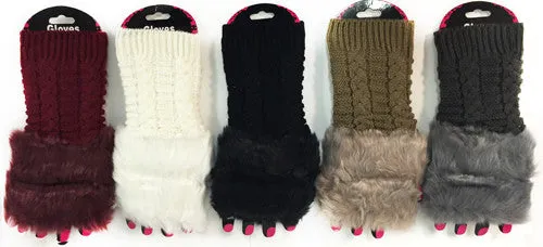 cable knitted faux fur fingerless gloves assorted Case of 12