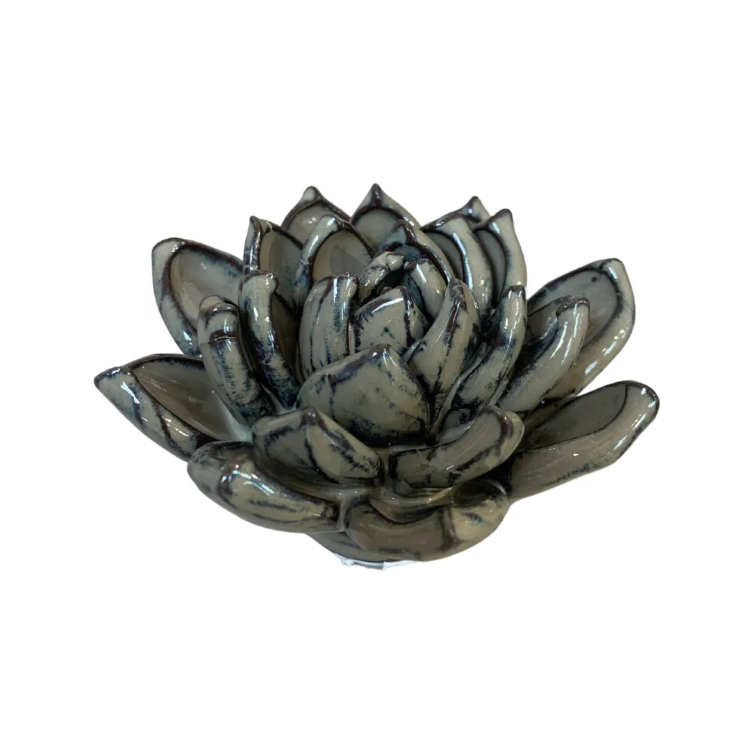 Ceramic Bloom: Taupe Navy Brown Flower