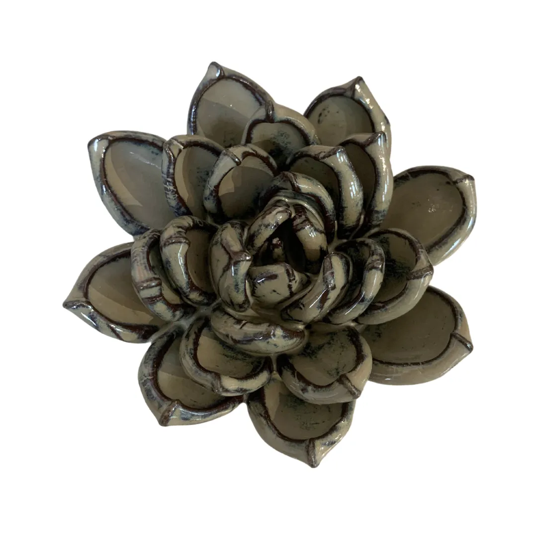 Ceramic Bloom: Taupe Navy Brown Flower