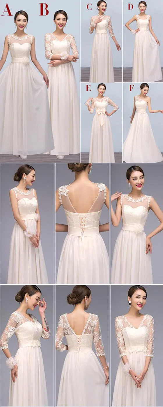 Cheap Elegant  Mismatched Chiffon Lace Long Different Styles Floor-Length Bridesmaid Dresses, WG121