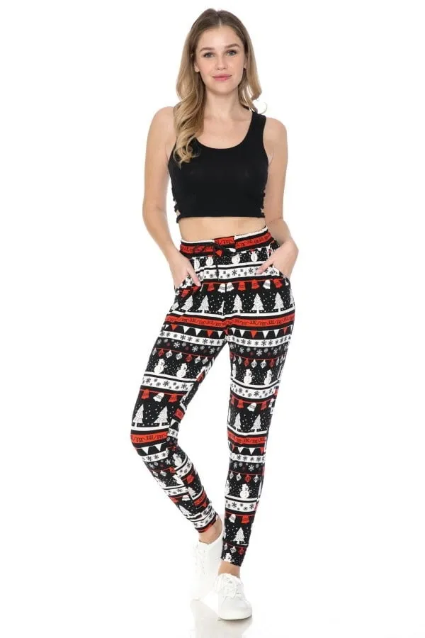 Christmas Tree Snowman Print Soft Lounge Jogger Pants