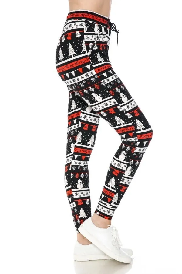 Christmas Tree Snowman Print Soft Lounge Jogger Pants